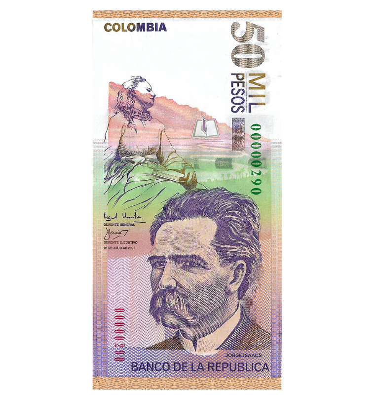 Colombia 50.000 Pesos 2001 Número bajo 290